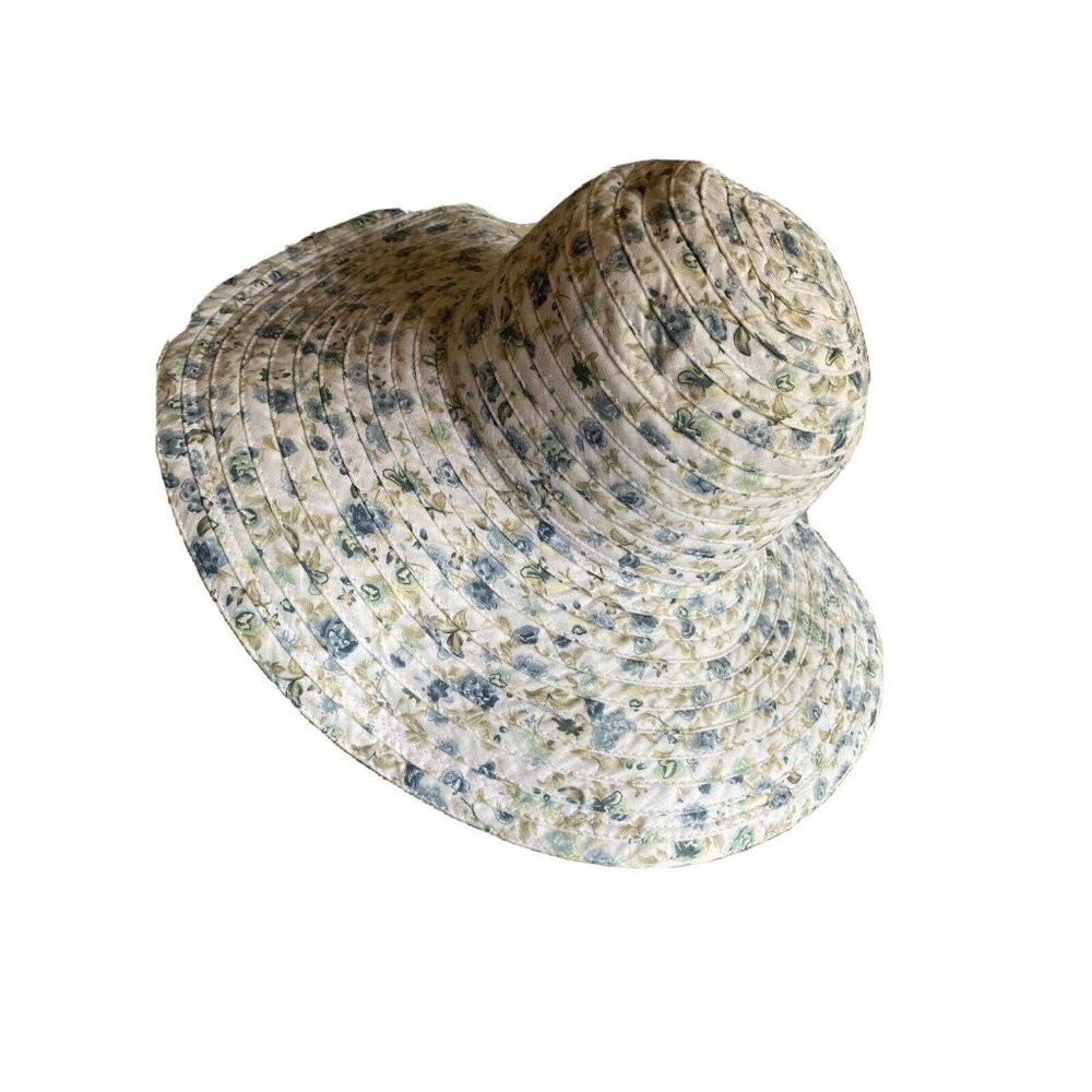 Jessica Simpson Floral Wide-Brim Sun Hat O/S 100% Cotton Blue & Green